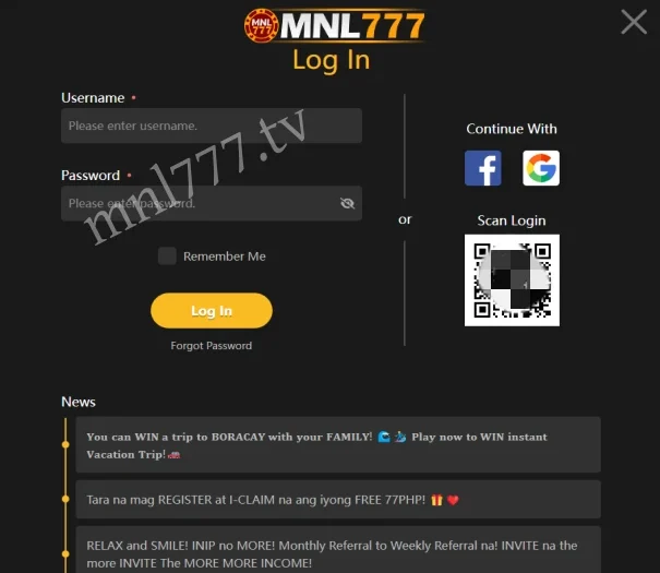 Steps to log in at MNL777​